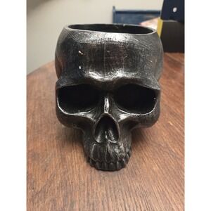 Skull Shaped Candy Container Or Planter - Black Resin